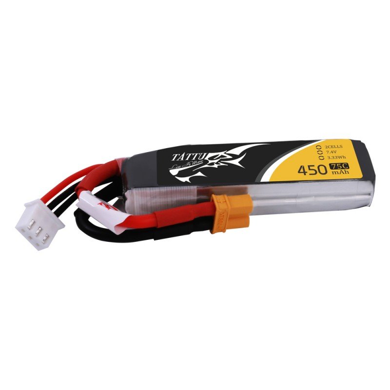 Batteria Tattu LiPo 2S 7.4V 650mAh 75C Con Connettore XT30 - Modellismo RC